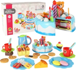 Narodeninová torta na krájanie so suchým zipsom, 80-dielna sada – modrá