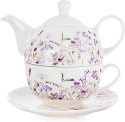 Porcelánová sada na čaj pre jedného LOUKA, kanvička so šálkou a podšálkou, 3 diely
