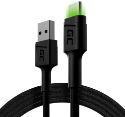 Nabíjací a dátový kábel USB-A na USB-C 120 cm s LED podsvietením GREEN CELL Ray