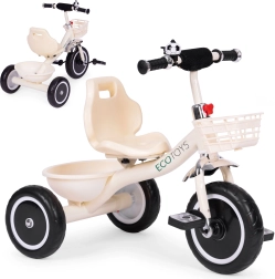 Detské trojkolové odrážadlo s košíkom a zvončekom, béžové, ECOTOYS
