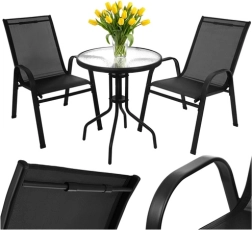 Balkónový bistro set GARDLOV – stolík a 2 stoličky, čierny