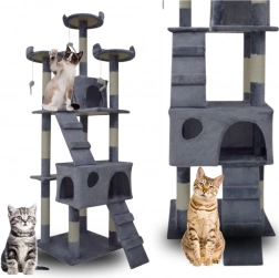 Veľký mačací strom 170 cm s domčekmi, pelieškami a škrabadlami – svetlosivý