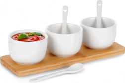 Sada keramických misiek s lyžičkami na bambusovom podnose 90 ml, 7-dielna