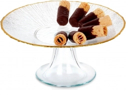 Sklenený stojan na tortu so zlatým okrajom 21 cm