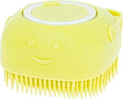 Silikónová kúpace kefa pre psov a mačky s dávkovačom – žltá