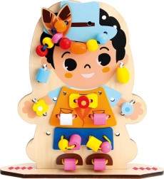 bino zábavné obliekanie – drevená navliekacia hra pre deti