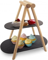 Dvojposchodový servírovací etažér z bridlice a dreva 41 × 24 × 38,5 cm