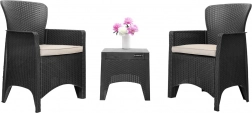 Záhradný nábytkový set na terasu alebo balkón – 2 kreslá + stôl čierny