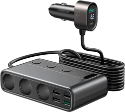 Viaportová autonabíjačka JOYROOM s USB a USB‑C s rýchlym nabíjaním (čierna)
