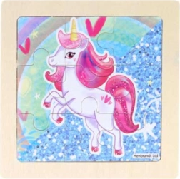 Drevené puzzle ružový jednorožec 9 dielikov
