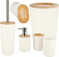 Kúpeľňový set 6 ks biely s bambusovými doplnkami