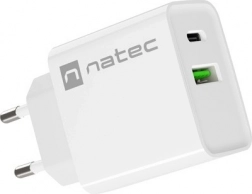 Sieťová nabíjačka NATEC Ribera 20W, 1× USB‑C + 1× USB‑A, biela