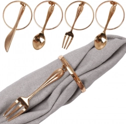 Kovové zlaté krúžky na servítky so zavesenými príbormi, 4 cm, sada 4 ks