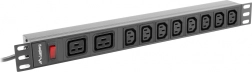 Lanberg racková napájacia lišta PDU 19" 1U, 16 A, 8× C13 + 2× C19, vstup C20 – čierna