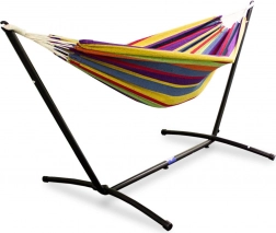 Záhradná hojdacia sieť so stojanom v dúhových farbách