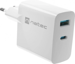 Nabíjačka Natec Ribera GAN 1X USB-A + 1X USB-C 45W biela