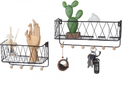 Závesná polička s háčikmi – čierna, 25,5 cm