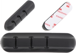 Samolepiaci silikónový organizér káblov, 3 sloty, čierny