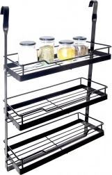 Závesná kuchynská polica na reling, kovová, čierna RADKA 32 × 11 × 46 cm