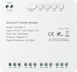 4-kanálový spínací modul ZigBee s beznapäťovým kontaktom DC 32 V Avatto