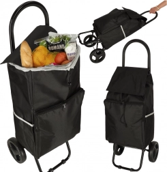 Čierny nákupný vozík na kolieskach s rámom