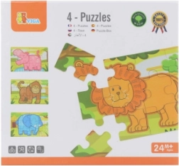 Drevené puzzle džungle – 4 zvieratká pre deti od 24 mesiacov