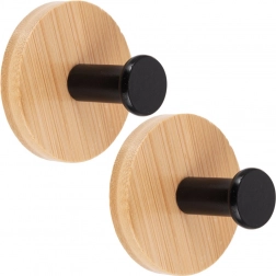 Samolepiace drevené nástenné háčiky s kovovým čiernym kolíkom 5 cm, 2 ks