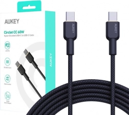 Aukey USB‑C na USB‑C kábel 1,8 m, 60 W PD, nylonový oplet, čierny