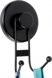 Kovový dvojitý háčik s prísavkou, čierny, 6,5 × 5,5 × 10 cm