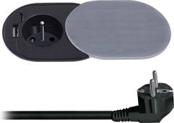 Solight vstavaná zásuvka 230 V s USB-A a USB-C PD 20 W s posuvným viečkom, 2 m, strieborná