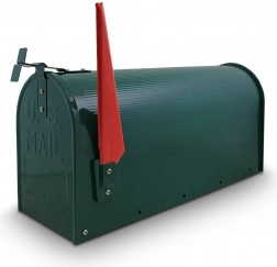 Zelená poštová schránka v americkom štýle so signalizačnou vlajkou