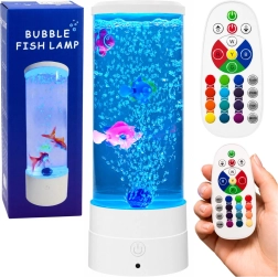 Dekoratívna nočná LED lampička akvárium s rybičkami RGB (16 farieb), biela, USB