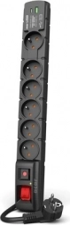 Predlžovací prepäťový chránič s USB A+C 5 m, 6× 230 V, PD 3.0 a QC, čierna