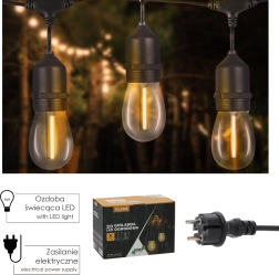 Záhradná LED girlanda FILAME 20 m s 20 žiarovkami E27, teplá biela