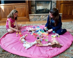 detská hracia podložka a vak na hračky ružová