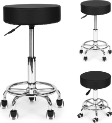 Otočná kozmetická a lekárska stolička s operadlom, čierna ModernHome