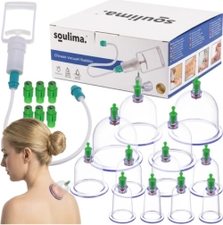 Vákuové banky SOULIMA bez ohňa, sada 12 ks s pumpičkou na anticelulitídnu masáž