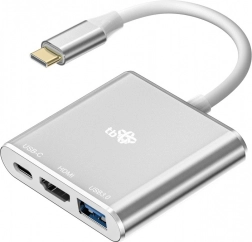 Adaptér USB C HUB 3v1 - HDMI, USB, PD strieborný