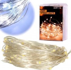 Dekoratívne LED drôtikové svetielka 5 m, 50 LED na batérie – Zimná biela
