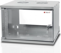 Závesná skrinka Techly 19 palcov 6U/320mm s presklenými dverami, šedá