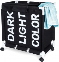 Trojkomorový práčovňový kôš na kolieskach 137 l Vilde