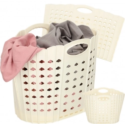 Skladací kôš na bielizeň s držadlami, krémový