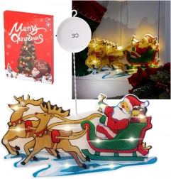 Závesná LED dekorácia na okno s prísavkou – Mikuláš s darčekmi – Sane