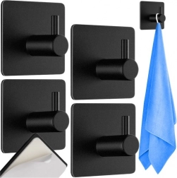 Samolepiace kovové háčiky RUHHY, sada 4 ks – čierne bez vŕtania