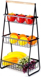 Trojstupňový kovový košík na ovocie, čierny