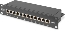 Patch panel 10" 12 portov CAT6 S/FTP 1U so správcom káblov – čierny