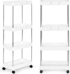 Plastový stojan do kúpeľne so 4 policami na kolieskach