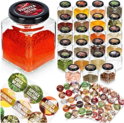 Sklenené koreničky 100 ml – sada 24 ks s 90 štítkami