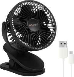 Bezdrôtový stolový ventilátor s klipom Ruhhy, čierny, USB‑C 1200 mAh