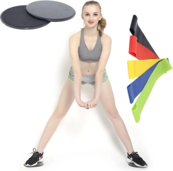 Kĺzacie kotúče + 5 ks cvičebných gúm - čierne